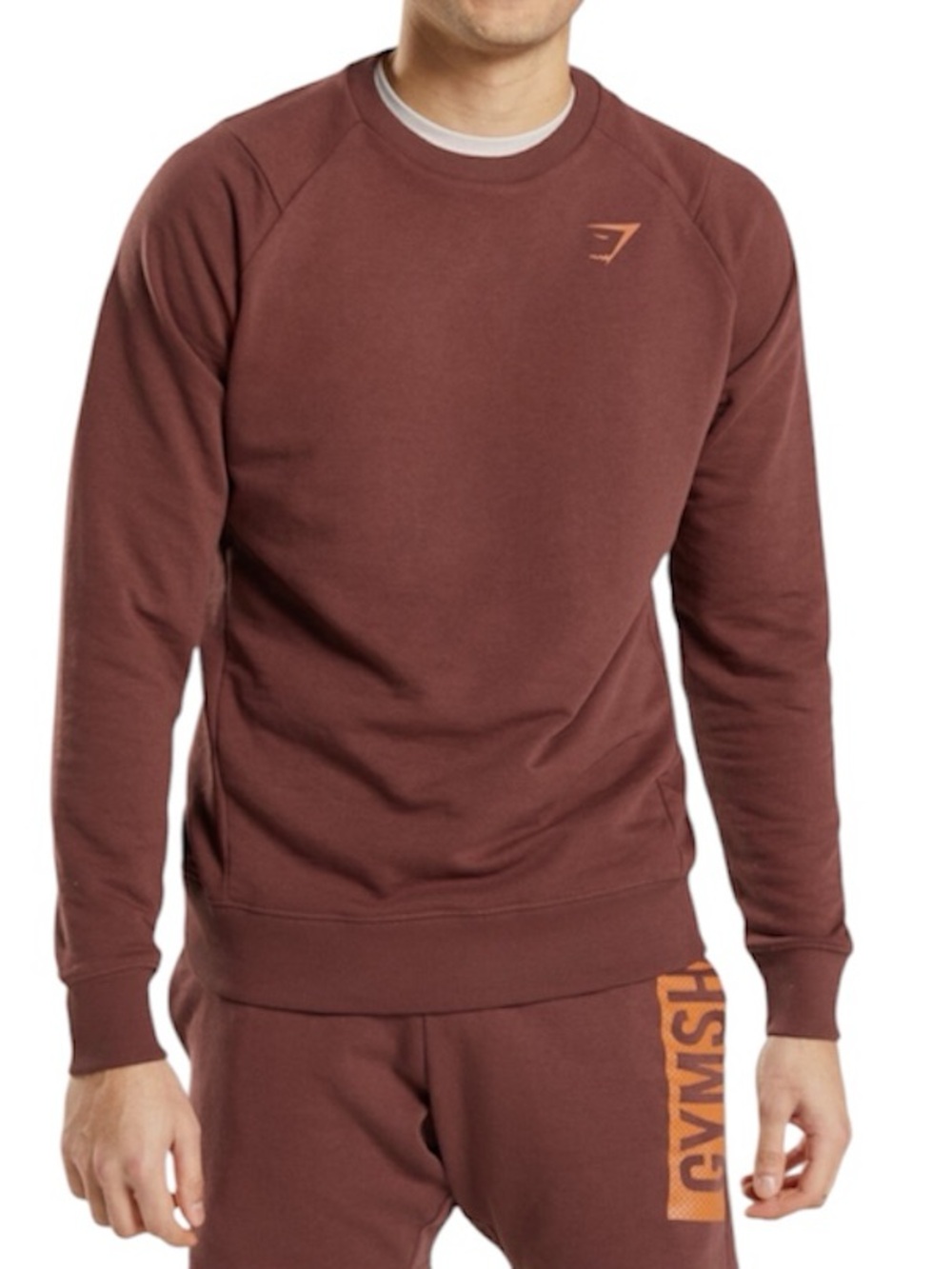 Gymshark Men's Crewneck Sweatshirt in Deep Burgundy with Orange Logo Size Small